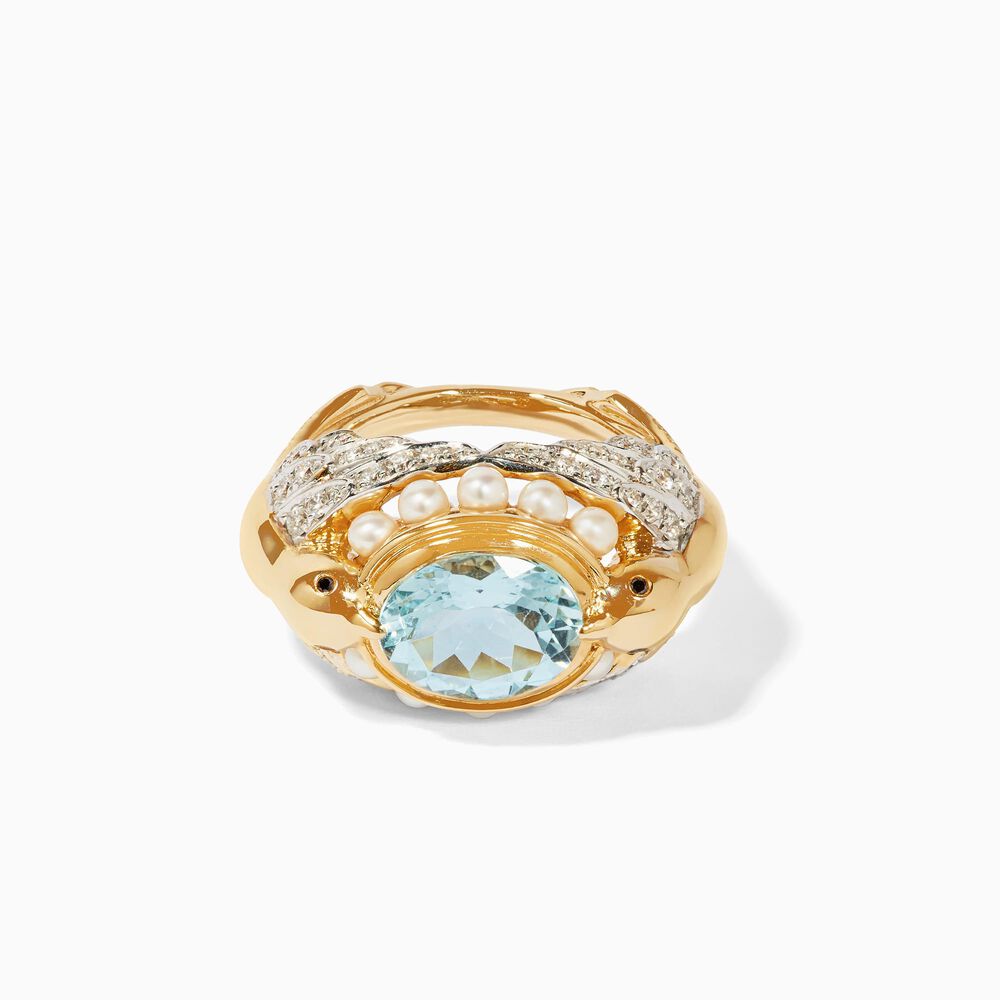 Annoushka x Temperley 18ct Yellow Gold Aquamarine Lovebirds Ring | Annoushka jewelley